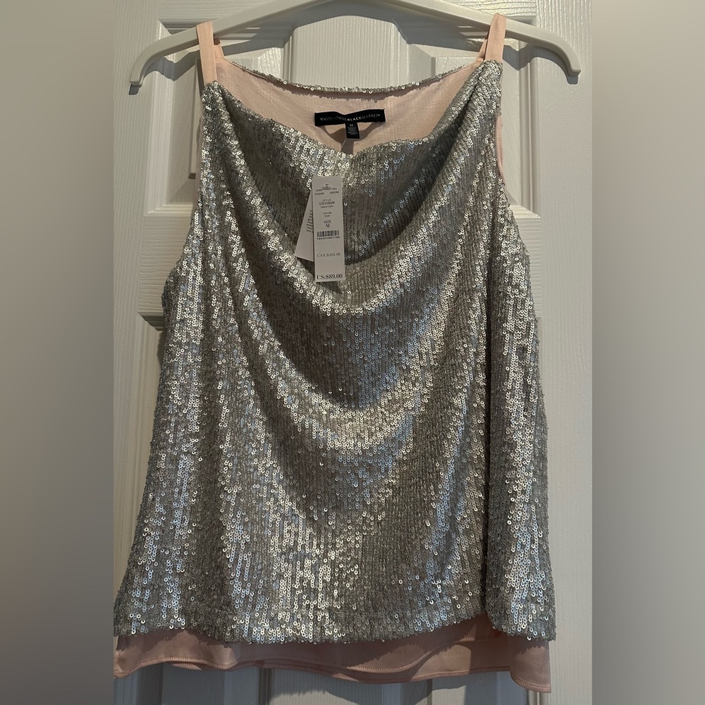 White House Black Market Silver Sequin Camisole